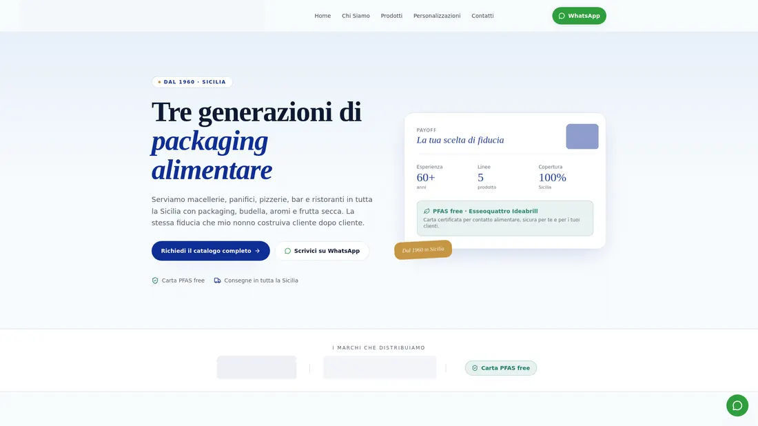 Anteprima di un sito per un'azienda di packaging alimentare